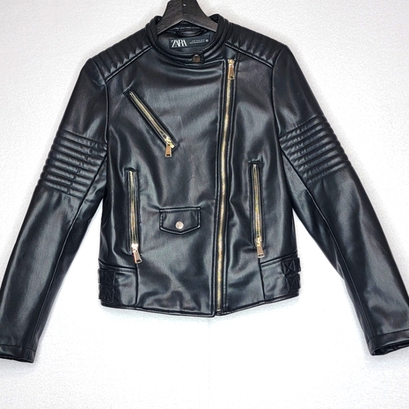 Zara Jackets & Blazers - ZARA Women's Faux Leather Moto Jacket with Zippers Size M.